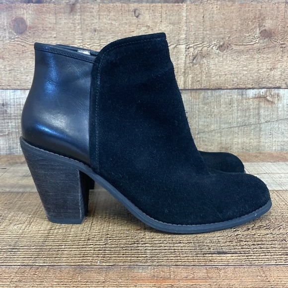 SoftWalk Leather and Suede Heeled Ankle Boots Womens‎ Size 8.5 M Black Side Zip - Picture 1 of 13